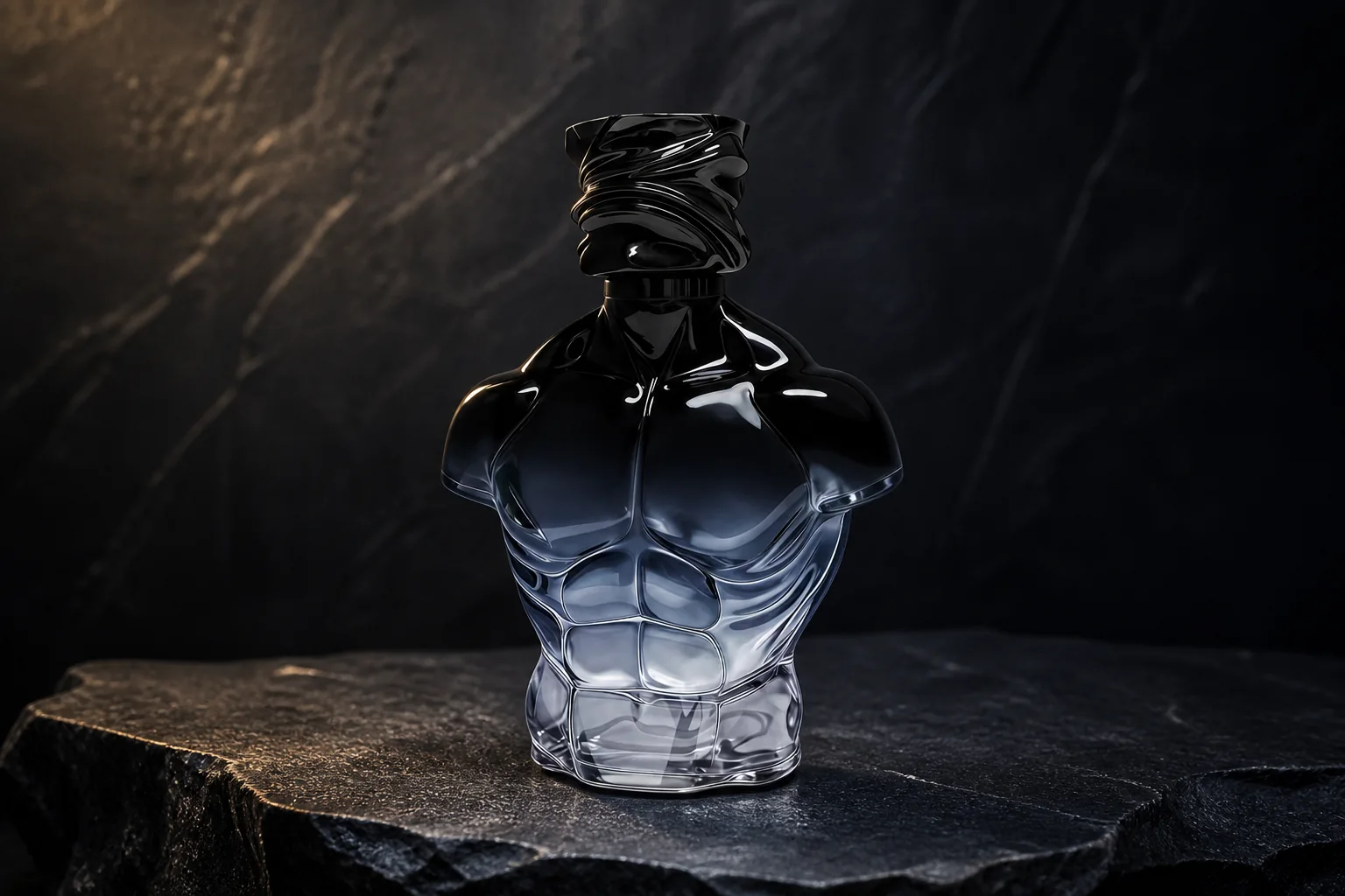 NEORBIS Confession men’s fragrance in a dark mineral studio
